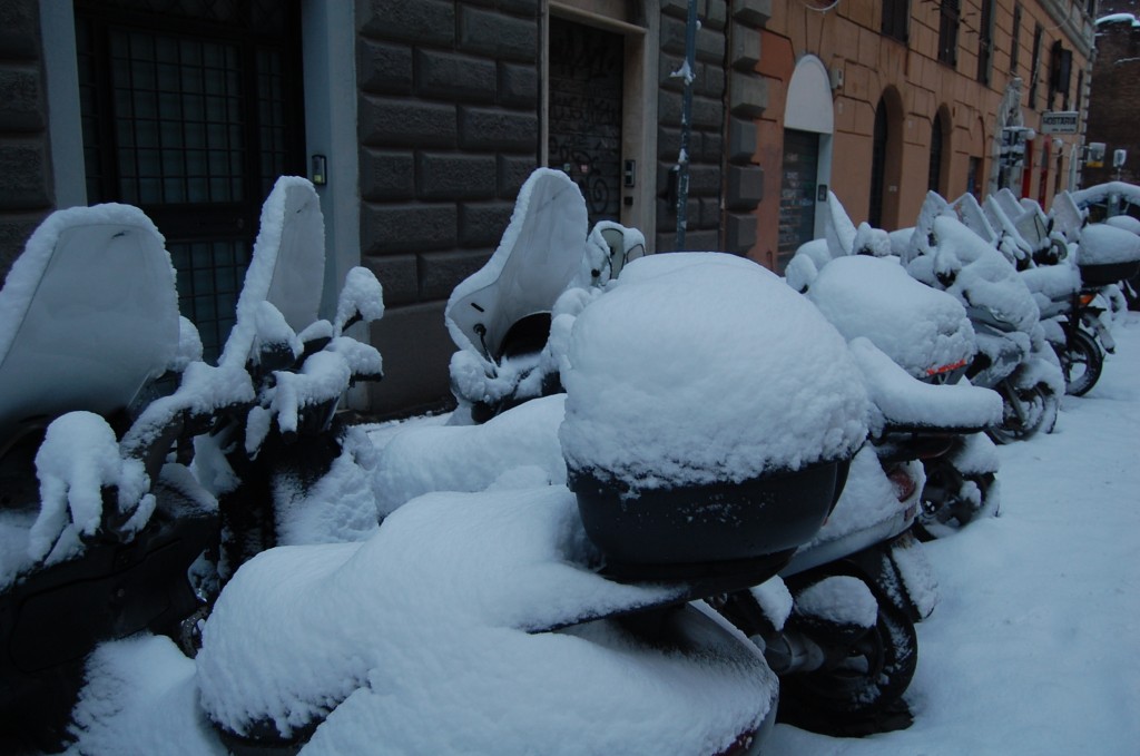 vespas in the snow