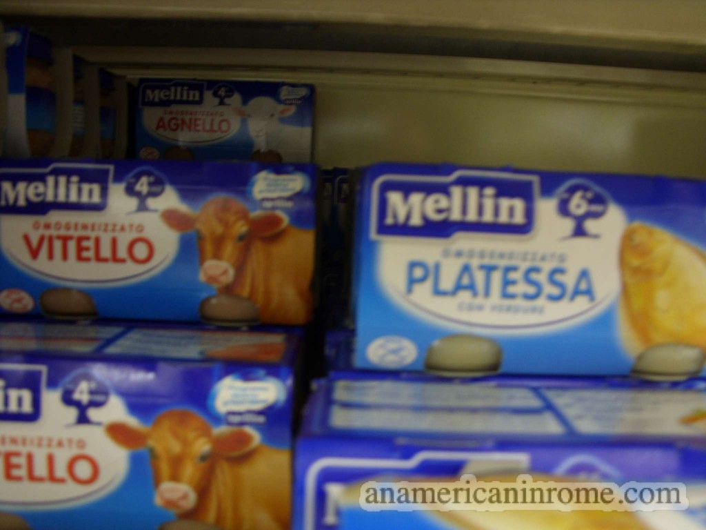 jars of baby food in an Italian supermarket