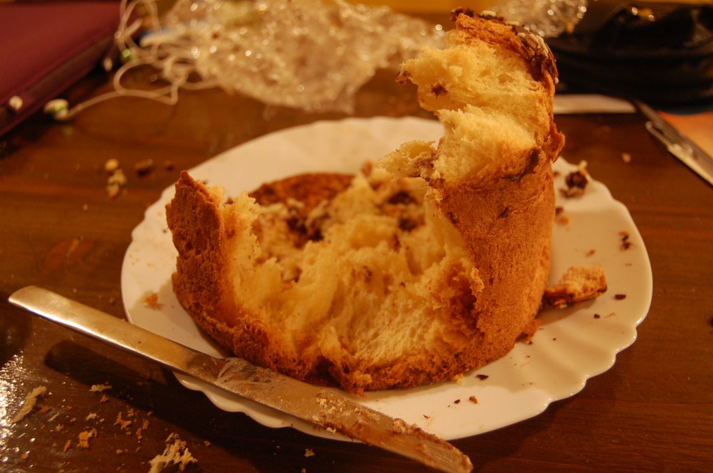 this is how not to eat panettone cake, which has been ripped and mangled by hand