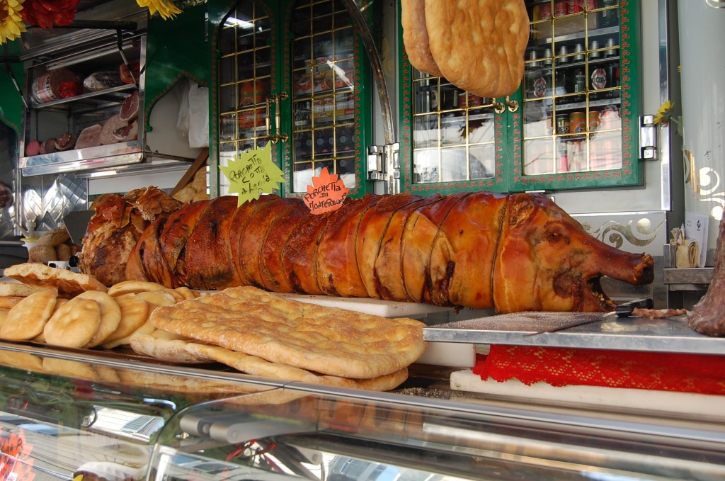 roast porchetta pig in Italy
