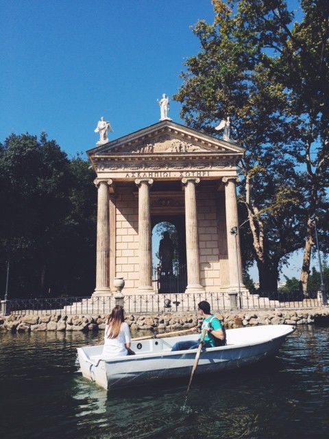 row boat in Villa Borghese Rome