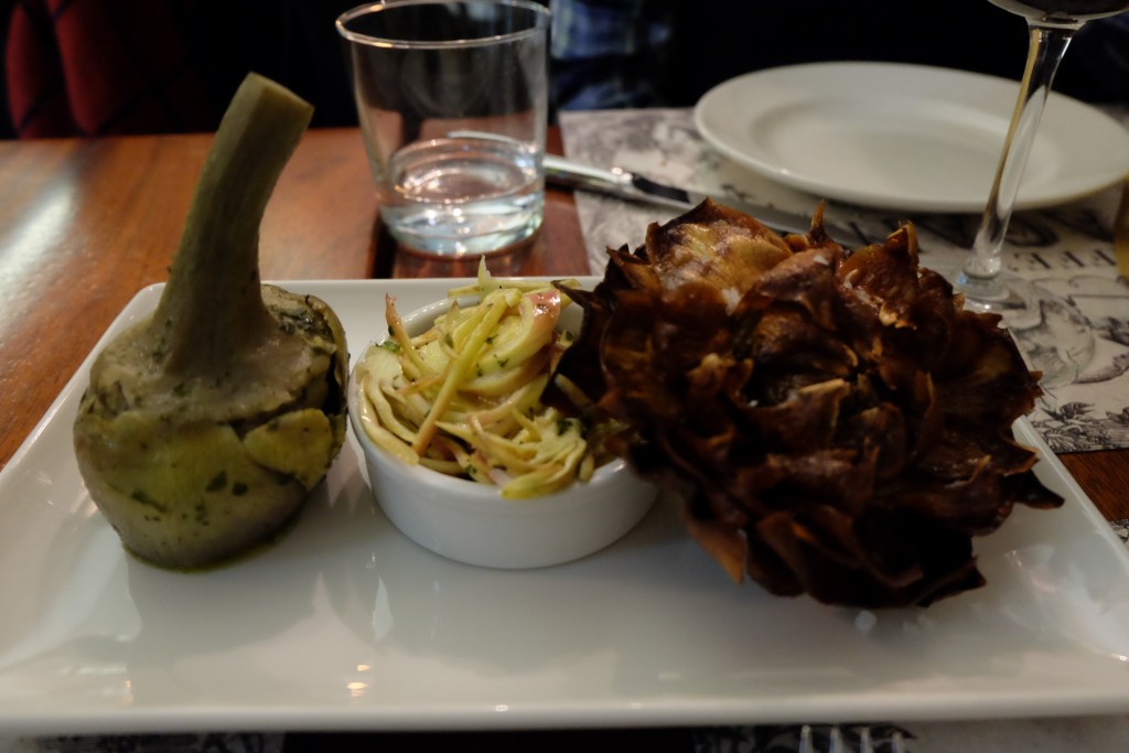 artichokes in Rome served on a single plate simmered, raw and fried