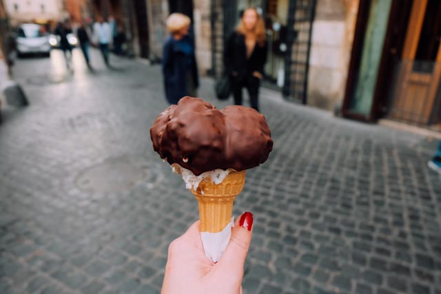 Rome gelato covered in chocolate