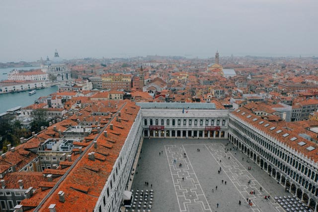 St Marks Square from above on a foggy day