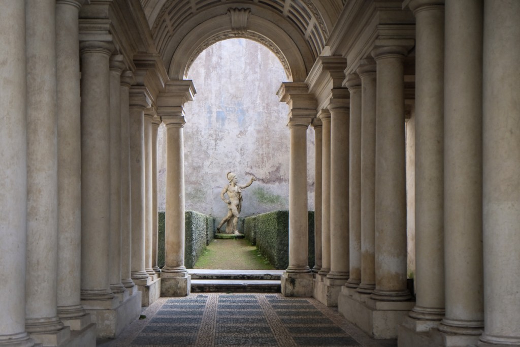 the statue at the end of the perspective at Galleria Spada in Rome