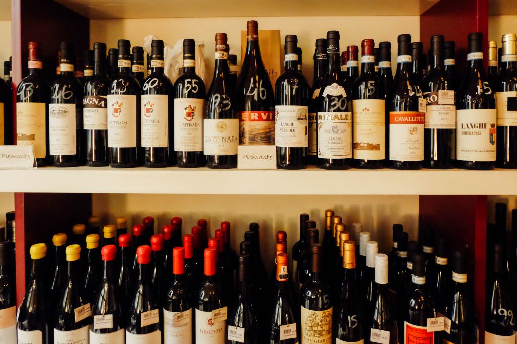 bottles of wine on shelf