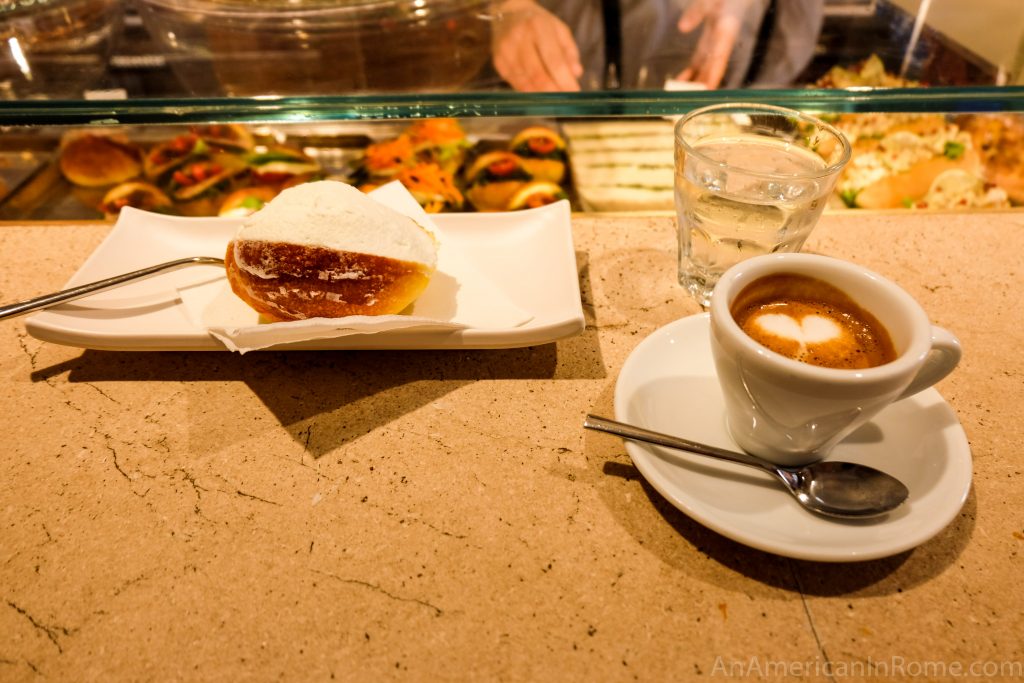 espresso and pastry at Rome coffee shop
