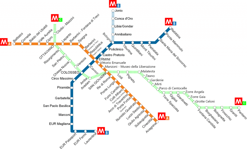 Rome metro station map with stops