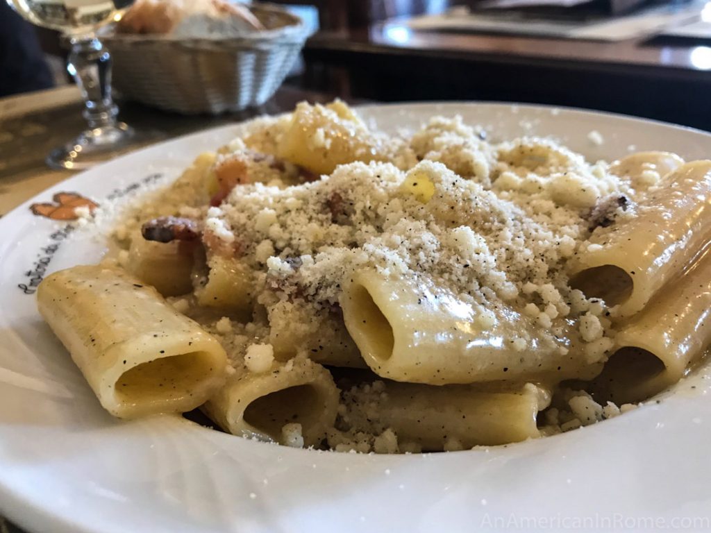 gricia pasta with pecorino cheese