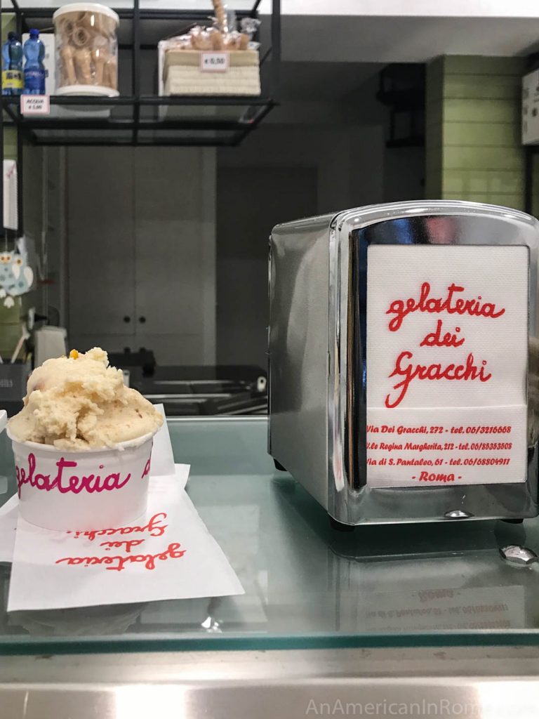 Cup of gelato on a counter