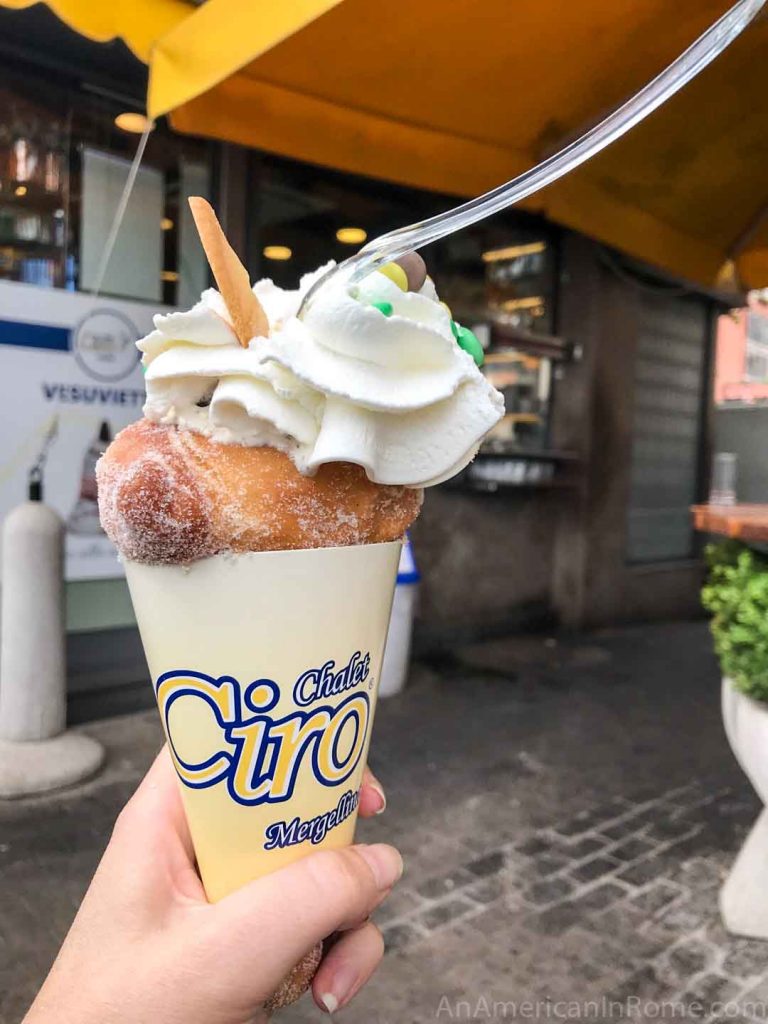Donut ice cream cone in Naples Italy