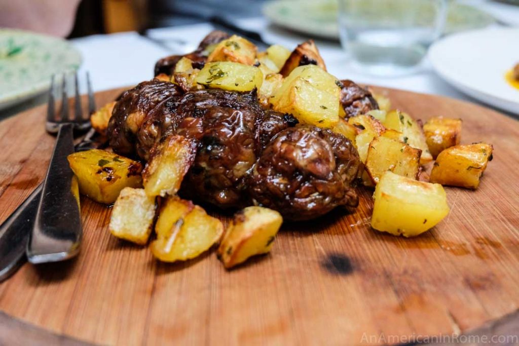 roast meat on a wood tray