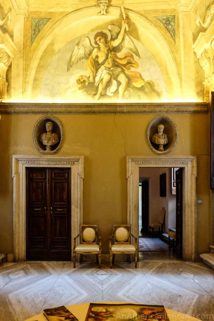 The frescoed welcome room at Villa Aurora, the Ludovisi palace in Rome