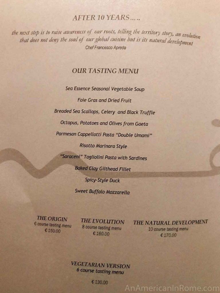 Photo of the tasting menus at Imago in Rome