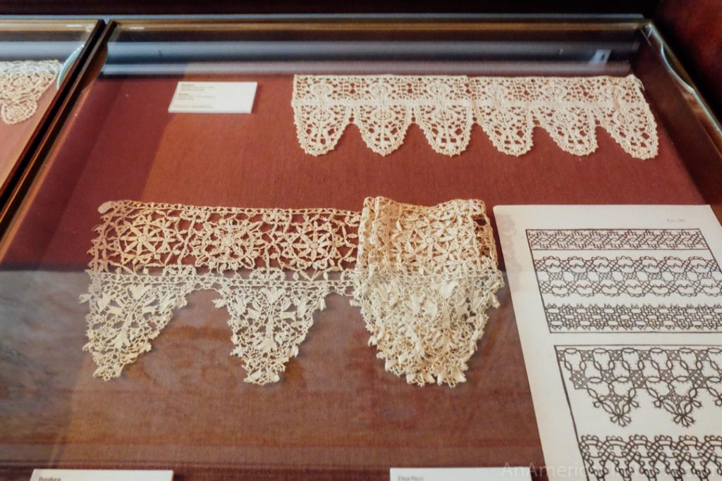 display of lace in the Burano lace museum