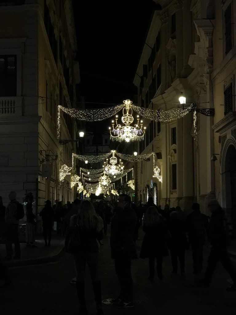 Chandelier christmas lights on Via Condotti in Rome Italy