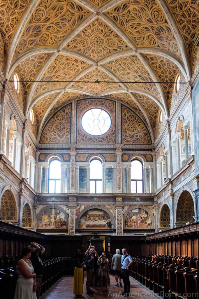 vaulted golden ceilings inside the nun's hall at San Maurizio al Monastero Maggiore Milan