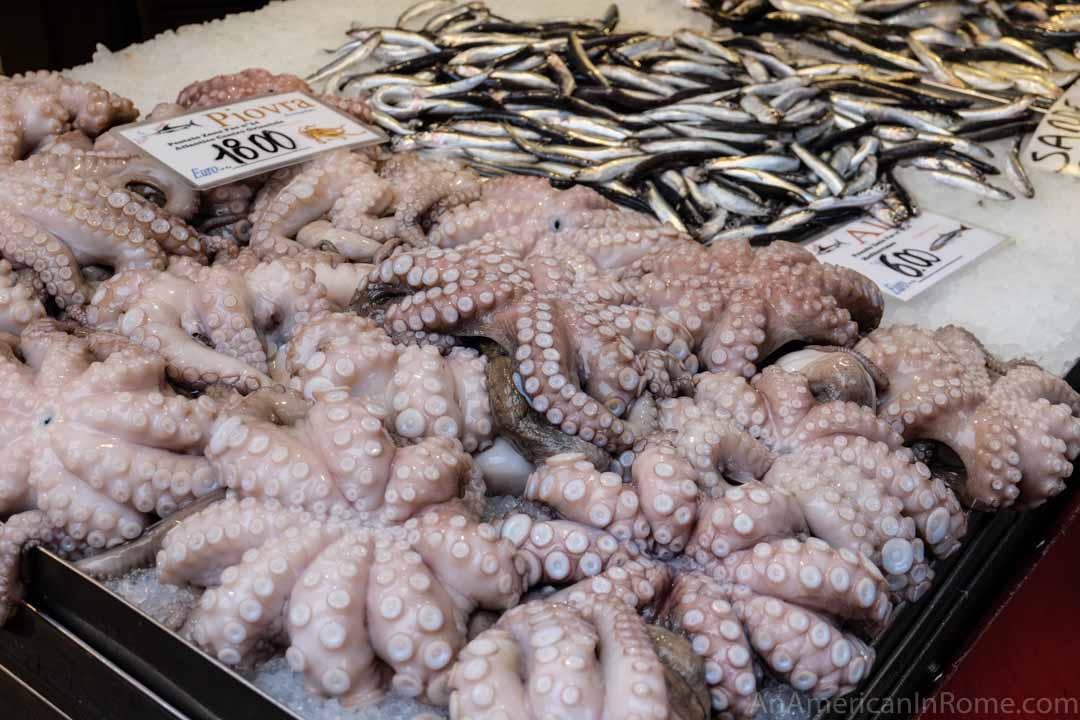 close up of octopus for sale at the rialto fish market