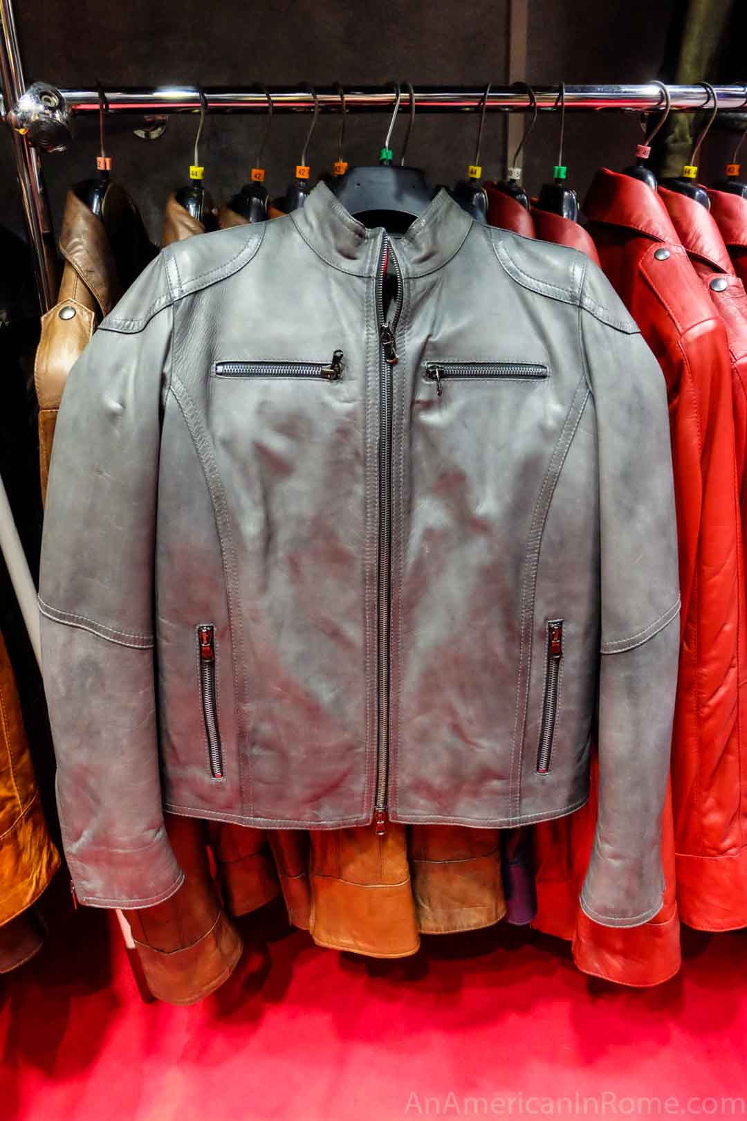 Gray leather jacket in Rome