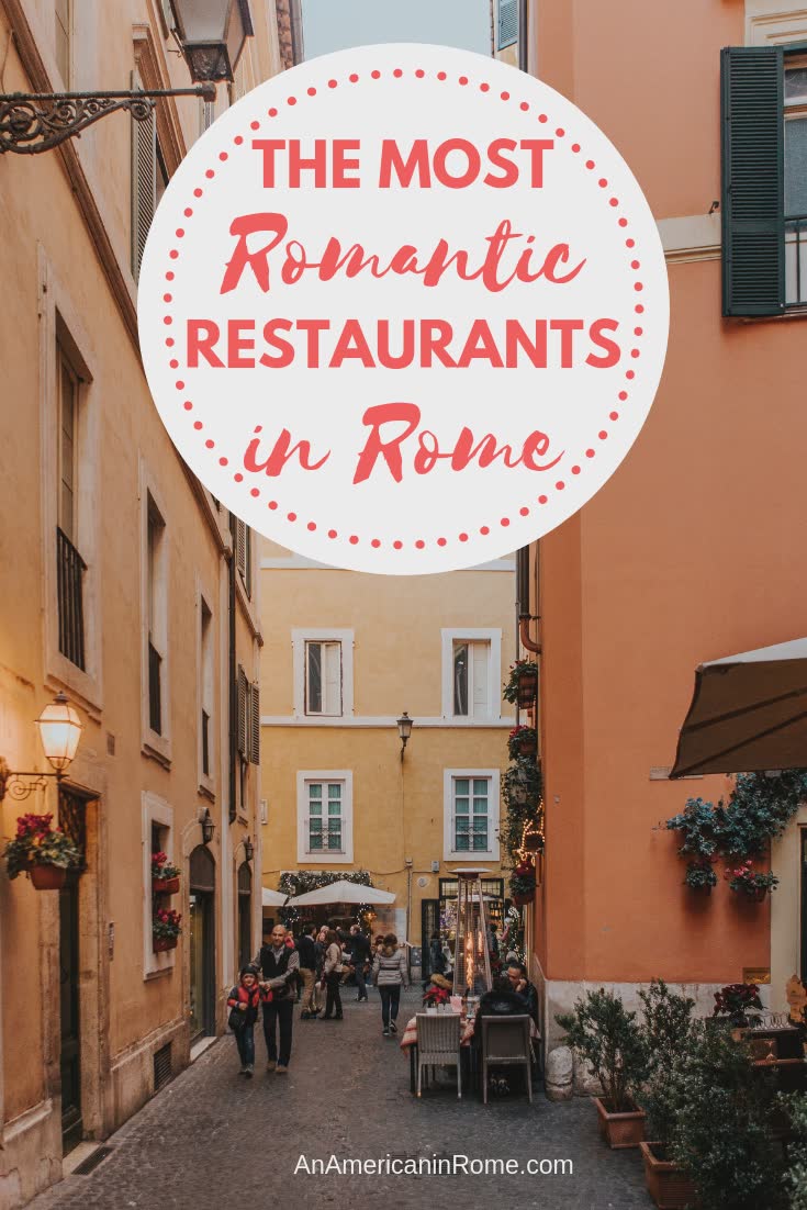 where to find the best romantic restaurants in Rome on photo looking down a Rome street with outdoor tables