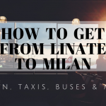 Text how to get from linate airport to milan layered on an image of an airport with a plane in the background