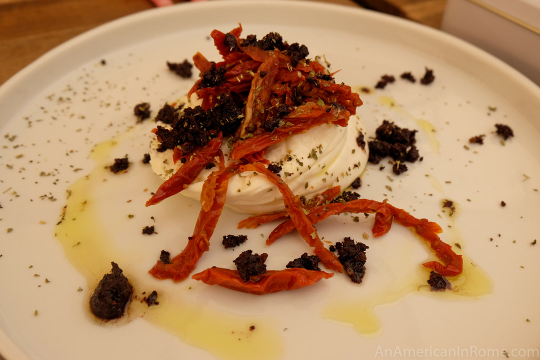 burrata with semi dried tomatoes at Luciano near Campo de' Fiori