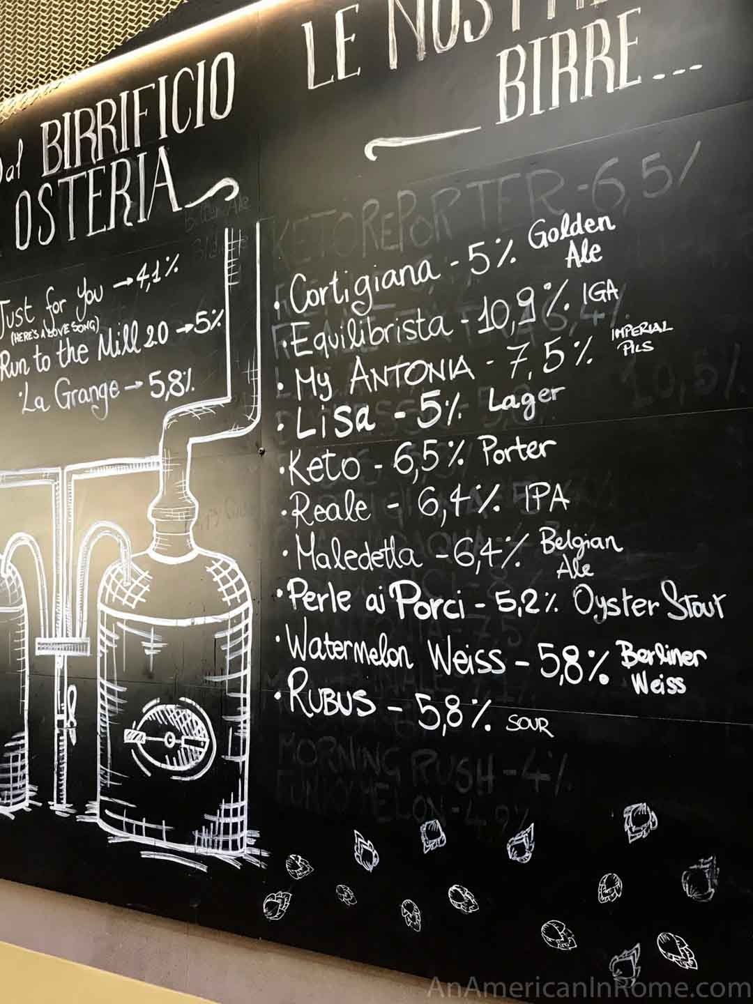 tap list birra del borgo on chalkboard