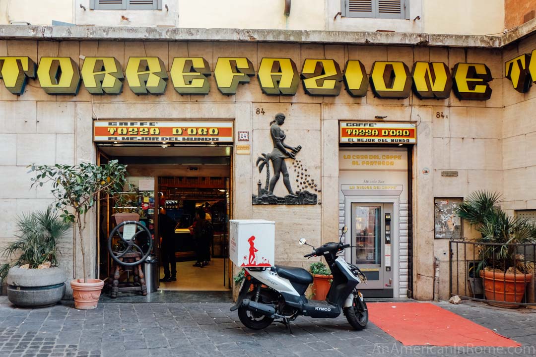 Exterior of Tazza d'oro coffee bar in Rome