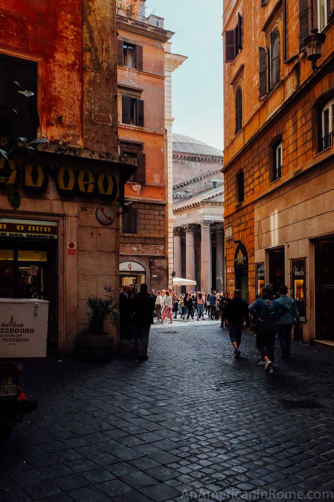 View of the Pantheon down a Roman street