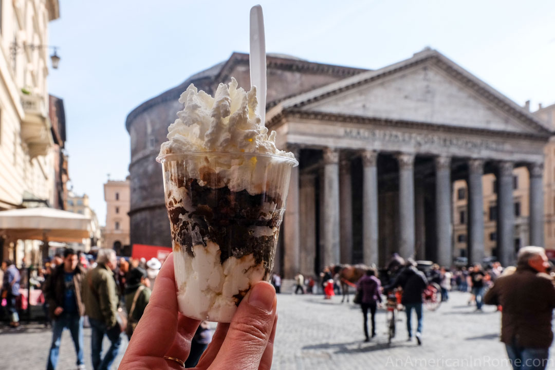 coffee granita in front of the pantheon in Rome