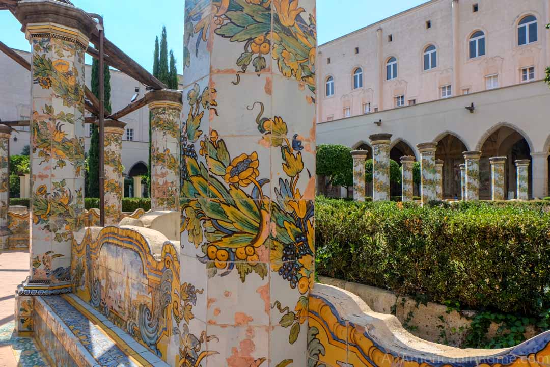 detail of the floral tiles in Santa Chiara complex in Naples
