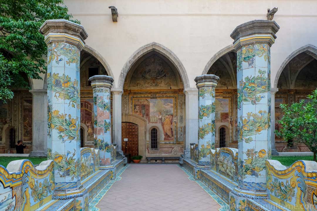 tiled columns of santa chiara in naples