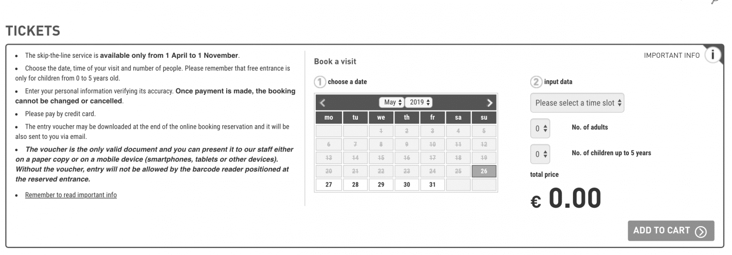 screenshot of online booking system for st marks