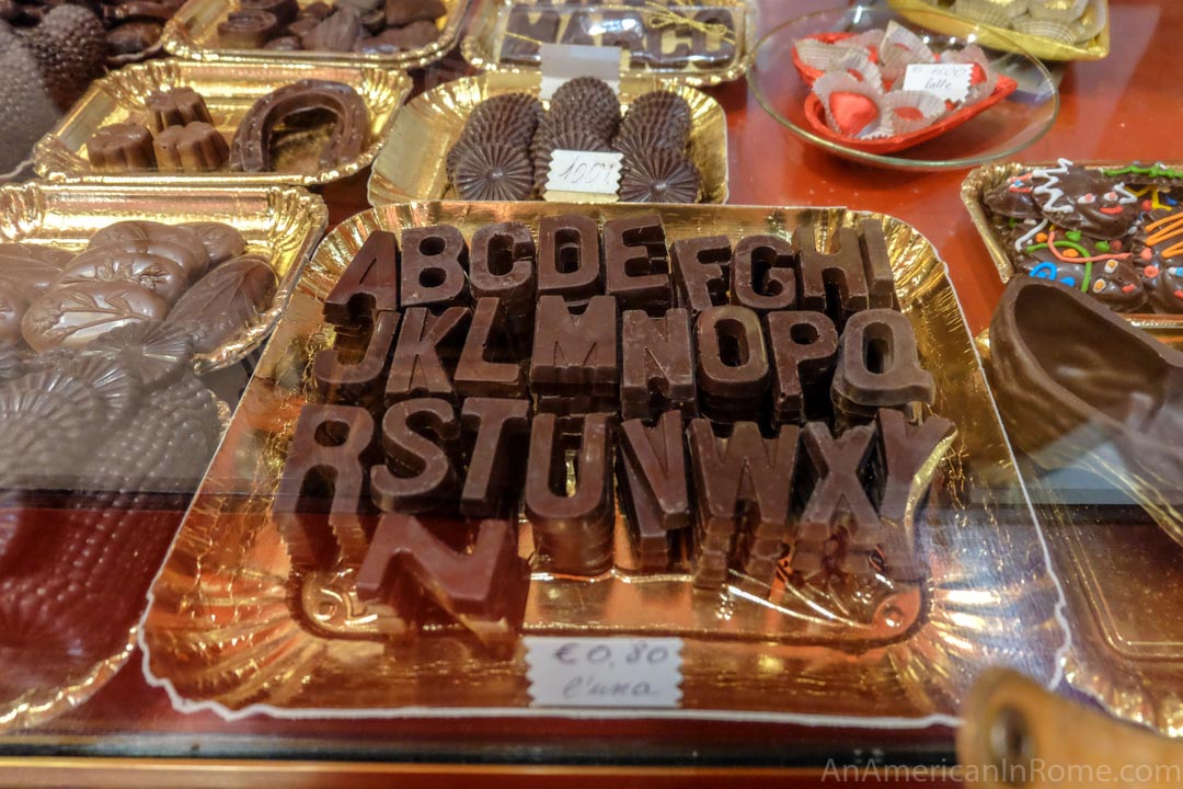 chocolate letters handmade at Moriondo e Gariglio