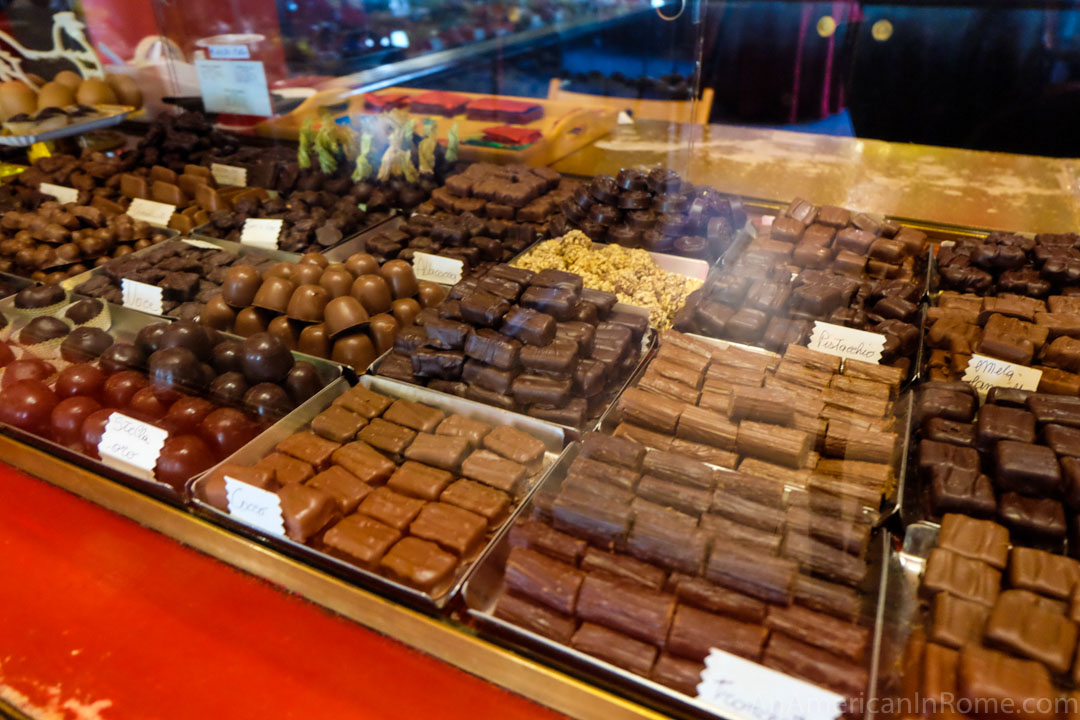 chocolates on display at Rome's Moriondo e Gariglio