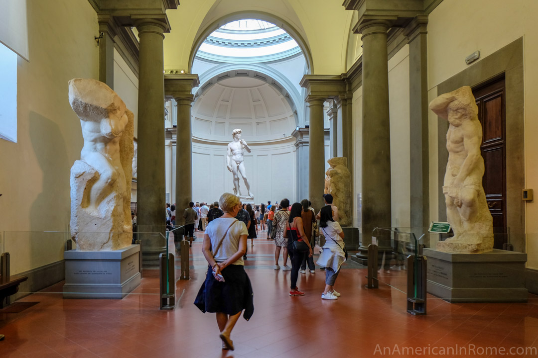 david in Florence near Michelangelo's unfinished slaves