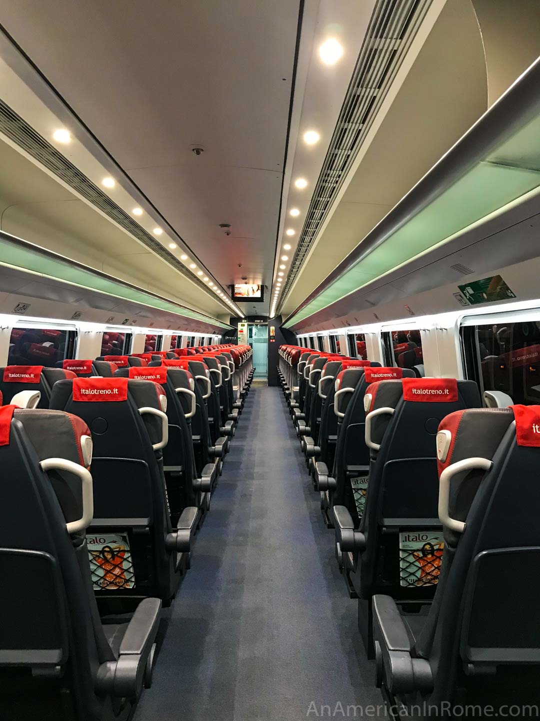 empty carriage on Rome to Venice train