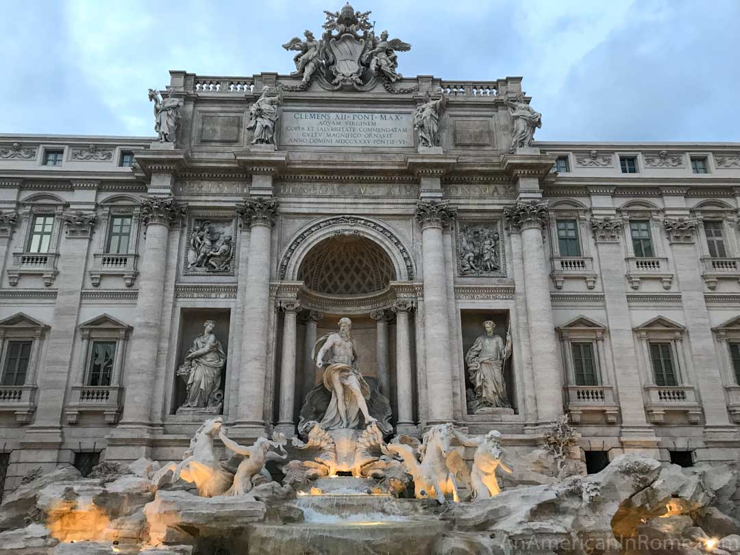 trevi fountain in Rome at dusk