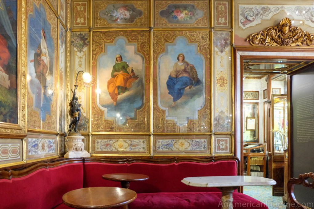 painted and gold interior of caffe florian in venice