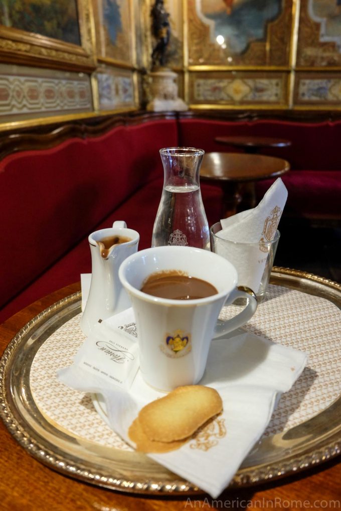 hot chocolate on a platter in Venice