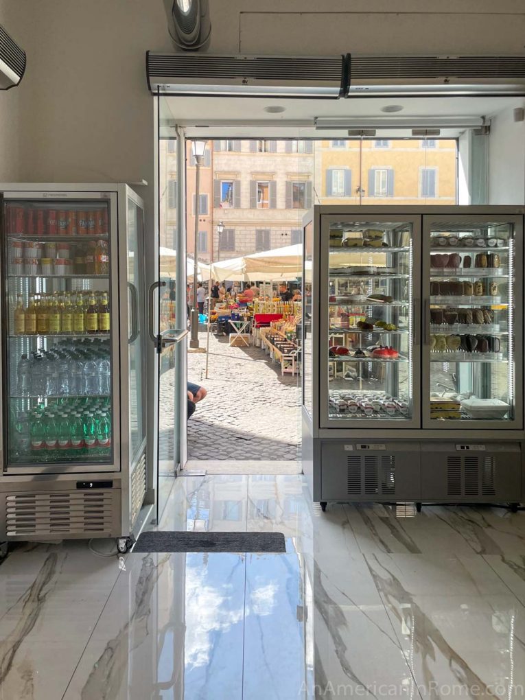 gelato shop with market outside the door